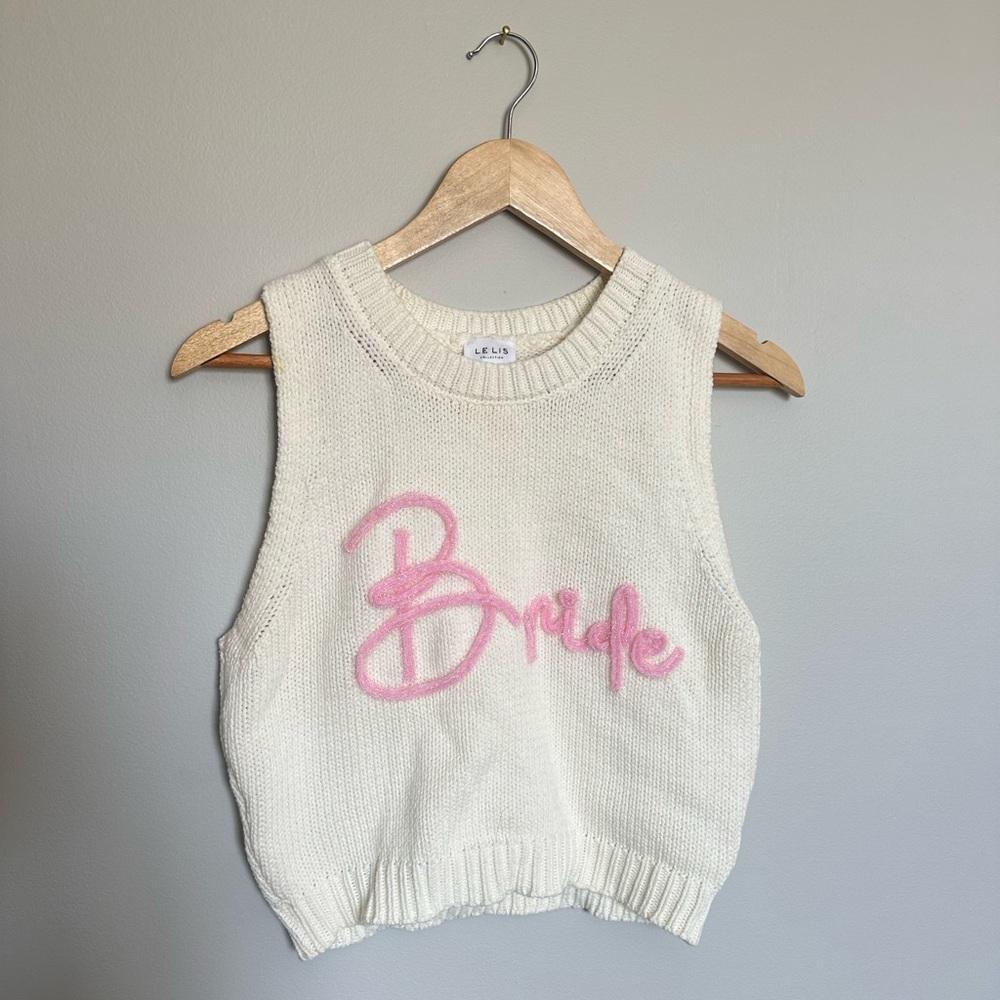 Cream Sleeveless “Bride” Sweater